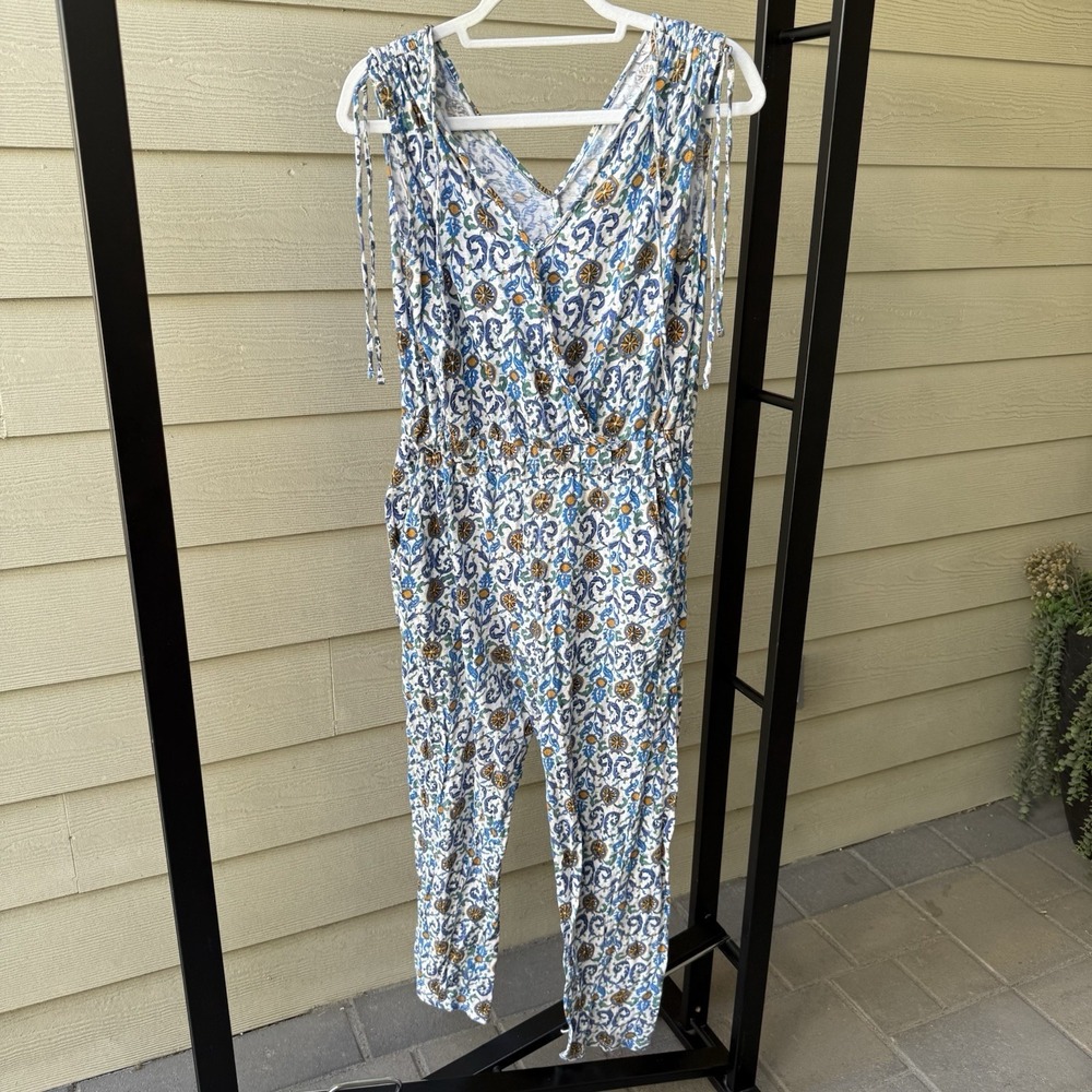 Thought Women's Jumpsuit Size 10 Blue White 100% Cotton‎ Modal Sleeveless